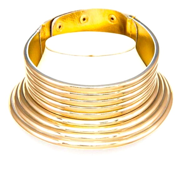 Metallic Collar Statement Necklace - Gold, Black, Silver - Picture 1 of 4